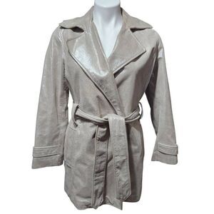 Chico's Women's Silver Twinkle Reese Trench Coat Genuine Leather belted Size 0/4